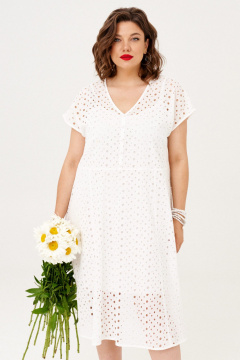 Легкое летнее белое платье-рубашка с спущенными плечами и поясом Almirastyle 371 - фото 1