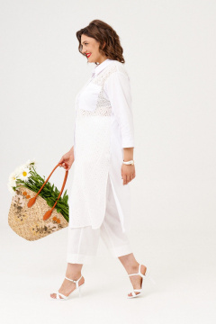 Белый летний комплект из платье-рубашки и свободных брюк Almirastyle 372 - фото 3