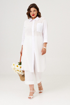 Белый летний комплект из платье-рубашки и свободных брюк Almirastyle 372 - фото 2