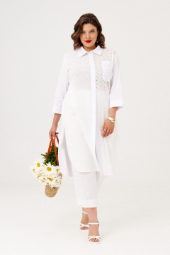 Белый летний комплект из платье-рубашки и свободных брюк Almirastyle 372 - фото 1