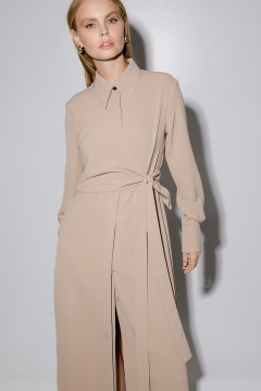 Ассиметричное платье-рубашка из текстиля PiRS 5164 бежевый - фото 2