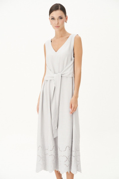 платье А-силуэт с поясом и V-образным вырезом Fantazia Mod 4844 серый - фото 4