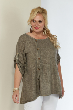 туника из льна с фигурным низом и длинным рукавом Shetti 4063 капучино - фото 4