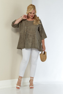 туника из льна с фигурным низом и длинным рукавом Shetti 4063 капучино - фото 3