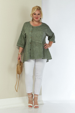 труника льняная с длинным рукавом и свободным силуэтом Shetti 4063 олива - фото 1