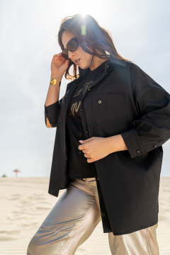 Блуза летняя приталенная из хлопка с карманами и стразами Andina 119 черный - фото 2