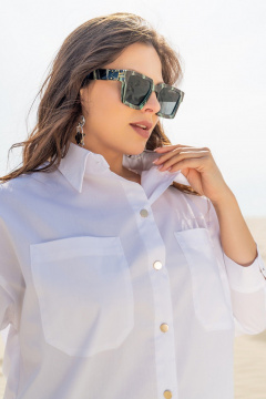 Белая летняя блуза из хлопка с накладными карманами Andina 122 белый - фото 2