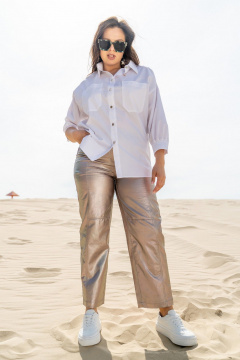 Белая летняя блуза из хлопка с накладными карманами Andina 122 белый - фото 1