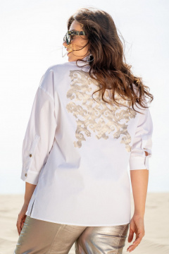 Белая летняя блуза из хлопка с накладными карманами Andina 122 белый - фото 4