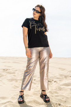 Летние из хлопка брюки прямого покроя с поясом и карманами Andina 238 джинс  серебро-антик - фото 5