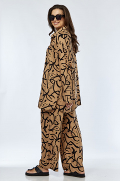 Костюм из вискозы прямой крой с поясами для повседневной носки Luna 173 горчица-черный - фото 5