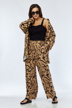 Костюм из вискозы прямой крой с поясами для повседневной носки Luna 173 горчица-черный - фото 3