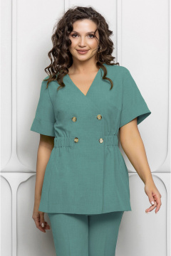 Дизайнерский брючный костюм с резинкой и скрытым поясом Gold Style 2614 изумрудный - фото 5