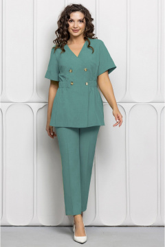 Дизайнерский брючный костюм с резинкой и скрытым поясом Gold Style 2614 изумрудный - фото 4