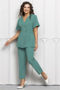 Дизайнерский брючный костюм с резинкой и скрытым поясом Gold Style 2614 изумрудный - фото 3