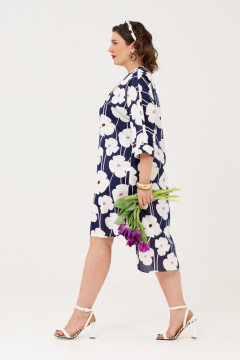 Платье рубашка летнее с разрезами и высокой посадкой Almirastyle 359 синий-белый - фото 5