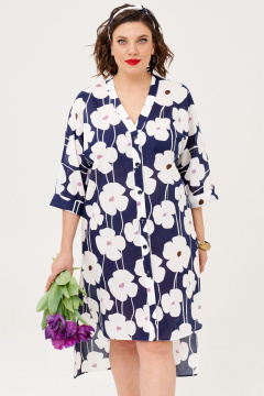 Платье рубашка летнее с разрезами и высокой посадкой Almirastyle 359 синий-белый - фото 4