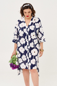 Платье рубашка летнее с разрезами и высокой посадкой Almirastyle 359 синий-белый - фото 1
