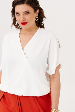 Блуза и брюки из вискозы и текстиля с запахом и резинкой летний комплект Almirastyle 361 коралл,белый - фото 5