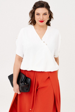 Блуза и брюки из вискозы и текстиля с запахом и резинкой летний комплект Almirastyle 361 коралл,белый - фото 4