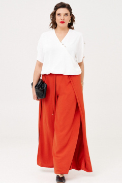 Блуза и брюки из вискозы и текстиля с запахом и резинкой летний комплект Almirastyle 361 коралл,белый - фото 1