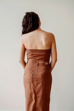 Юбка из тонкого джинса миди с разрезом и пуговицей ERTANNO 2015 табачный - фото 5