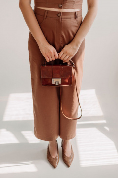 Юбка из тонкого джинса миди с разрезом и пуговицей ERTANNO 2015 табачный - фото 3