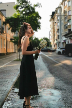 Черное платье на регулируемых бретелях из вискозы ERTANNO 2123 черный - фото 2