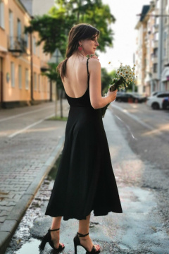 Черное платье на регулируемых бретелях из вискозы ERTANNO 2123 черный - фото 3