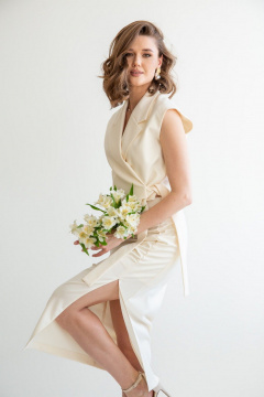 Элегантная молочная миди-юбка с разрезом и сборкой ERTANNO 2300 топленое молоко - фото 4