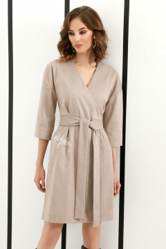 Демисезонное платье с складками и поясом DILIA 0401 бежевый - фото 2