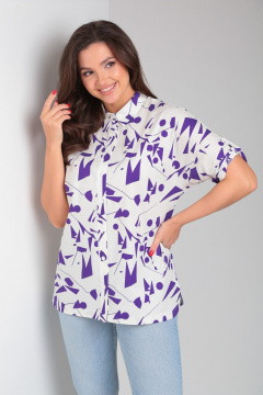 Белая свободная хлопковая рубашка с цельнокроеным рукавом Modema м.755/2 - фото 2