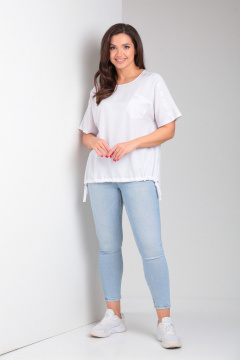 Белая блузка с накладным карманом и шнуром внизу Modema м.765/1 - фото 5
