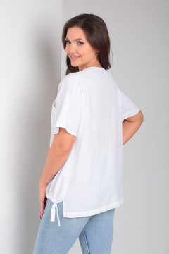 Белая блузка с накладным карманом и шнуром внизу Modema м.765/1 - фото 4
