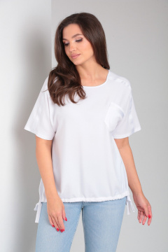 Белая блузка с накладным карманом и шнуром внизу Modema м.765/1 - фото 3