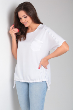 Белая блузка с накладным карманом и шнуром внизу Modema м.765/1 - фото 2