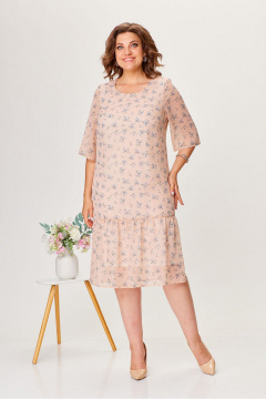 Летнее платье из шифона с сборкой и длиной до колена Fortuna ШЖ 669 бежево-розовый - фото 1