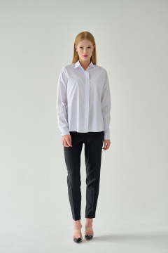 Белая хлопковая блуза с классическим воротником и длинным рукавом Мастер Мод 822хс белый_черные_пуговицы - фото 4