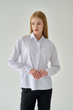 Белая хлопковая блуза с классическим воротником и длинным рукавом Мастер Мод 822хс белый_черные_пуговицы - фото 1