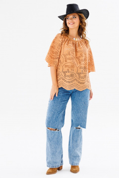 Блуза из хлопка и текстиля в свободном стиле для сезона летом Anastasia 1131.5 песочный - фото 4
