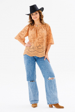 Блуза из хлопка и текстиля в свободном стиле для сезона летом Anastasia 1131.5 песочный - фото 3