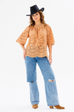 Блуза из хлопка и текстиля в свободном стиле для сезона летом Anastasia 1131.5 песочный - фото 2