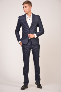 Деловой мужской костюм 2-ка с зауженными брюками из текстиля LAGENTE 0642.188 синий - фото 1
