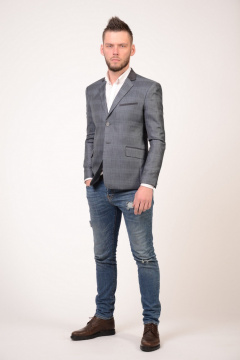 Пиджак серый классический зауженный для делового гардероба LAGENTE 3126.176 серо-синий - фото 1