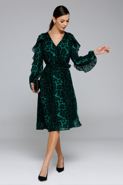 Платье шифоновое полуприлегающего силуэта с воланами Butеr 2863 изумруд - фото 4