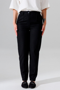 Зауженные летние брюки из льна с поясом и карманами Faufilure C931 черный - фото 1