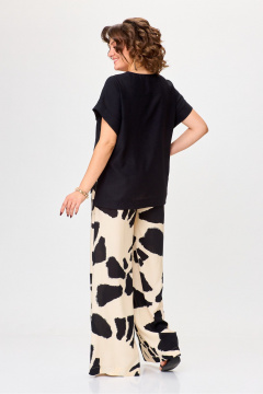 Летний комплект из бежевой блузы и брюк из вискозы Michel chic 1384 черный,молоко - фото 5