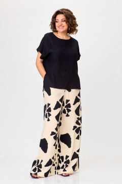Летний комплект из бежевой блузы и брюк из вискозы Michel chic 1384 черный,молоко - фото 2