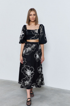 Черная юбка из плательной ткани с складками и поясом AG Green G525/8 черный - фото 1