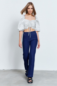 Блуза с короткими рукавами и сборкой из текстиля AG Green G521/3 молочный - фото 3